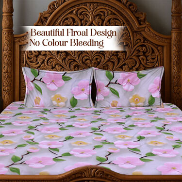 Beautiful 3d Floral King Size Double Bed Sheet With 2 Pillow Covers (DBS26)