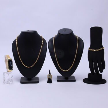 Golden Digital Watch + 2 Chain + Bracelet + Golden Maharaja Ring (GDW2CBR3)
