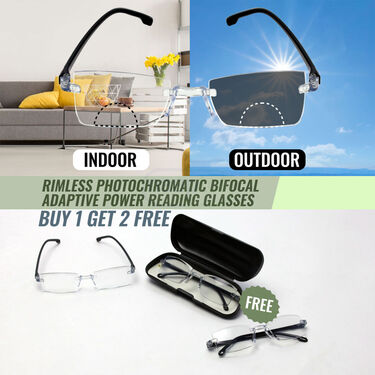 Rimless Photochromatic Bifocal Adaptive Power Reading Glasses Buy 1 Get 2 Free (3BPORG)