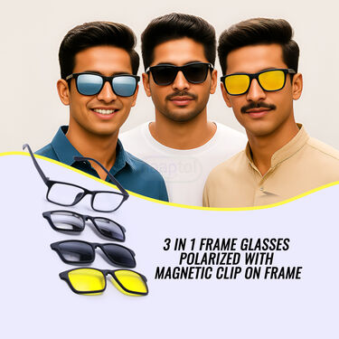 3 In 1 Frame Glasses Polarized with Magnetic Clip On Frame (FFPC1)