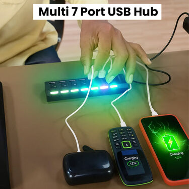 Multi 7 Port USB Hub With Individual On/Off Switch And LED (CDC14)
