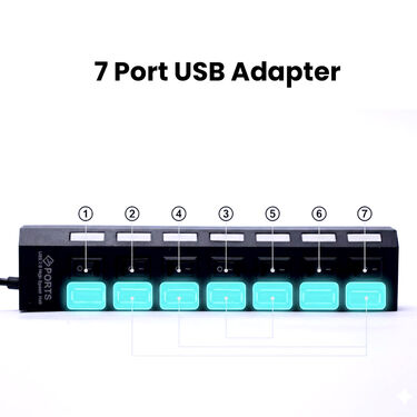 Multi 7 Port USB Hub With Individual On/Off Switch And LED (CDC14)