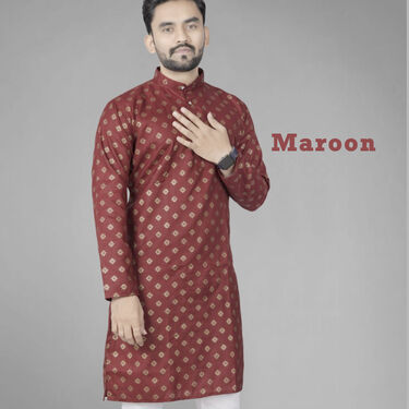 Pick Any 1 Mens Foil Print Kurta With Golden Chain And Bracelet Free (K1L5)
