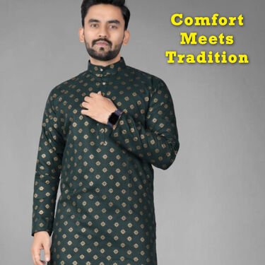 Pick Any 1 Mens Foil Print Kurta With Golden Chain And Bracelet Free (K1L5)