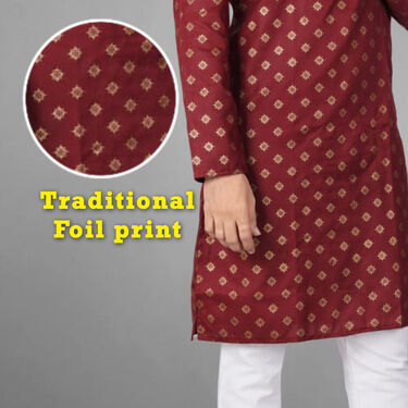 Pick Any 1 Mens Foil Print Kurta With Golden Chain And Bracelet Free (K1L5)