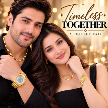 Mens Golden Watch + Ladies Watch + 2 Chain (MLGW2C)