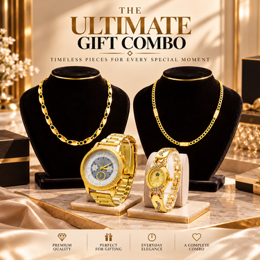 Mens Golden Watch + Ladies Watch + 2 Chain (MLGW2C)