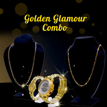Mens Golden Watch + Ladies Watch + 2 Chain (MLGW2C)