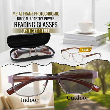Metal Frame Photochromic Bifocal Adaptive Power Reading Glasses Buy 1 Get 1 Free (2BPORGM)