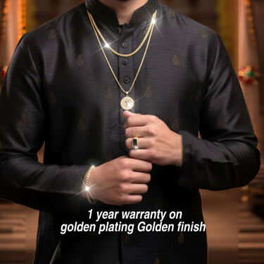 Mens Golden Watch + 2 Chain +Austrain  Diamond Om Pendant  + Bracelet + Ring  (MGW2CBRP5)