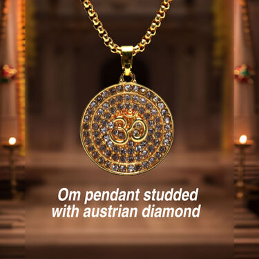 Mens Golden Watch + 2 Chain +Austrain  Diamond Om Pendant  + Bracelet + Ring  (MGW2CBRP5)