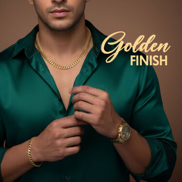 Golden Watch +2 Chain + Bracelet + Ring  (MGW2CBR19)