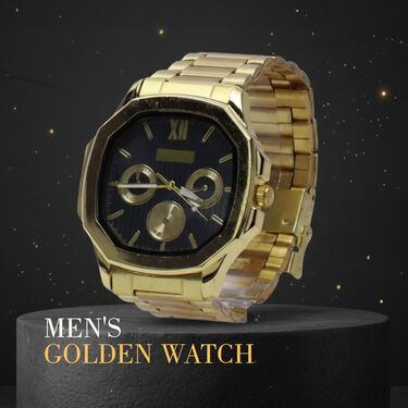 Golden Watch +2 Chain + Bracelet + Ring  (MGW2CBR19)