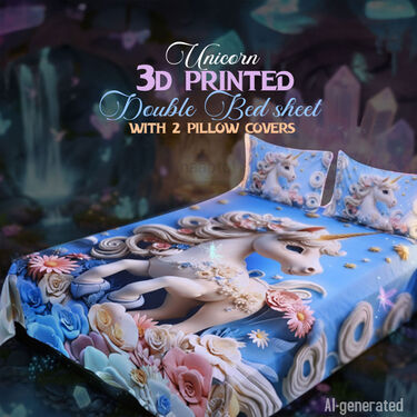 Unicorn Printed Double Bed Sheet With 2 Pillow Covers (DBS27)