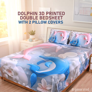 Dolphin Printed Double Bed Sheet With 2 Pillow Covers (DBS28)