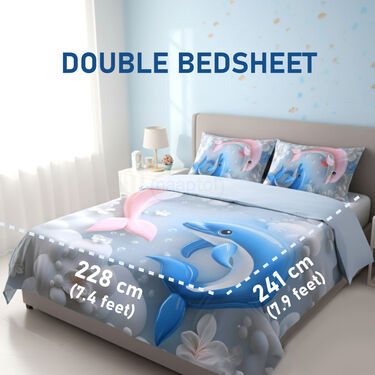 Dolphin Printed Double Bed Sheet With 2 Pillow Covers (DBS28)