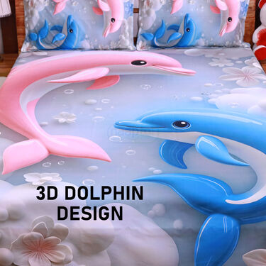 Dolphin Printed Double Bed Sheet With 2 Pillow Covers (DBS28)
