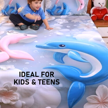Dolphin Printed Double Bed Sheet With 2 Pillow Covers (DBS28)