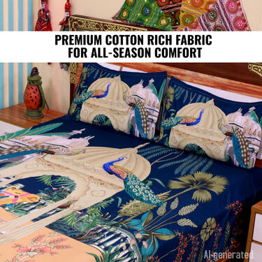 Royal Rajasthani Printed Double Bed Sheet With 2 Pillow Covers (DBS29)