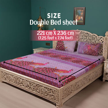 Jaipuri Printed Fitted Double Bed Sheet With 2 Pillow Covers (DBS30)