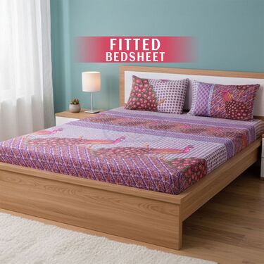 Jaipuri Printed Fitted Double Bed Sheet With 2 Pillow Covers (DBS30)
