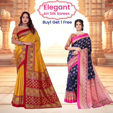 Elegant Art Silk Sarees B1 G1 Free (2AS16)
