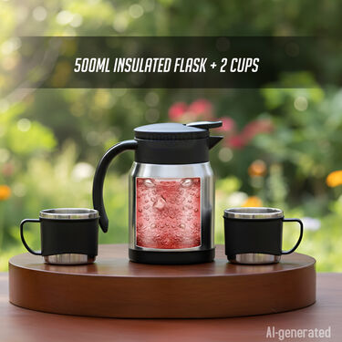 Stainless Steel Insulated Tea Kettle (500 ml) With 2 Steel Cups (1TK2C1)
