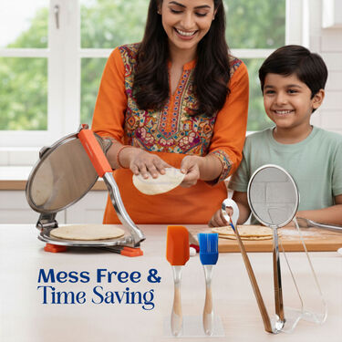 Chapati & Puri Maker + 2 in 1 Oil Strainer + Silicone Spatula & Brush (CP12)