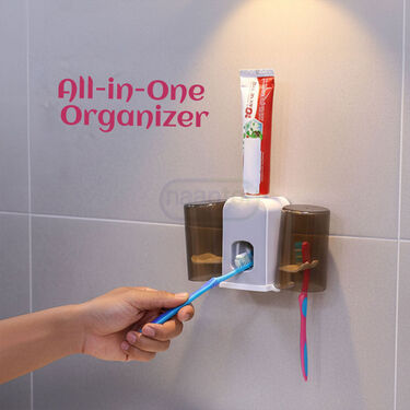 Hands-Free Toothpaste Dispenser With Dual Cups & Holder