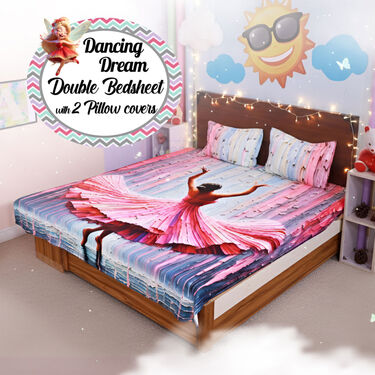 Dancing Dream Double Bed sheet with 2 Pillow Covers (DBS31)