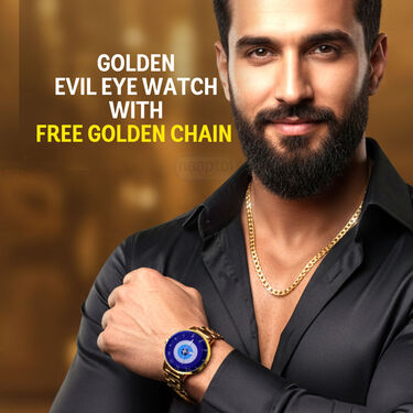 Golden Evil Eye Watch with Free Golden Chain (MGWC28)