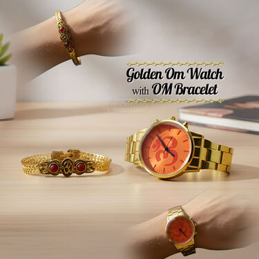 Golden Om Watch With OM Bracelet (MGWB5)