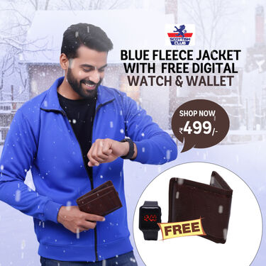 Blue Fleece Jacket with Digital Watch And Wallet Free (1FJ9B)