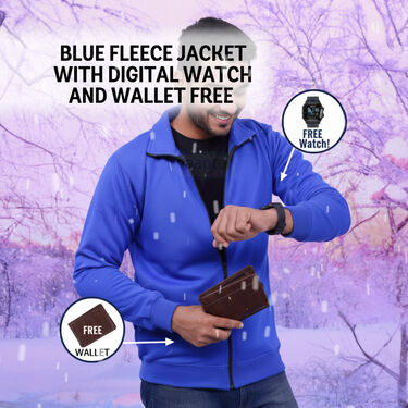Blue Fleece Jacket with Digital Watch And Wallet Free (1FJ9B)