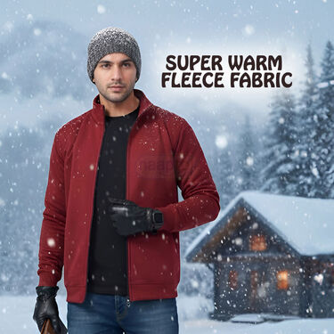 Maroon Fleece Jacket With Digital Watch And Wallet Free (1FJ9M)