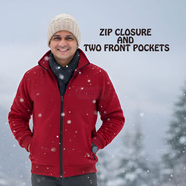 Maroon Fleece Jacket With Digital Watch And Wallet Free (1FJ9M)