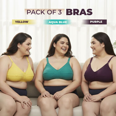 Pack Of 3 Full Coverage Daily Wear Bust Support Bra - Plus Size Only (3FCB4)
