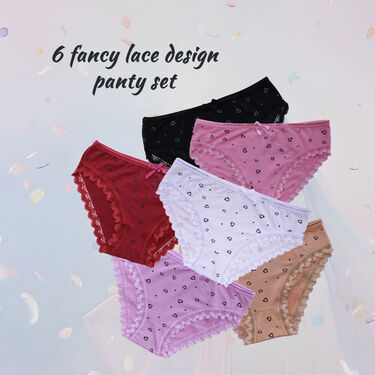 Pack of 6 Fancy Lace Design Panty Set (6WP2)