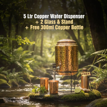 5 Ltr Copper Water Dispenser + 2 Glass & Stand with Free 300ml Copper Bottle (1CD5)