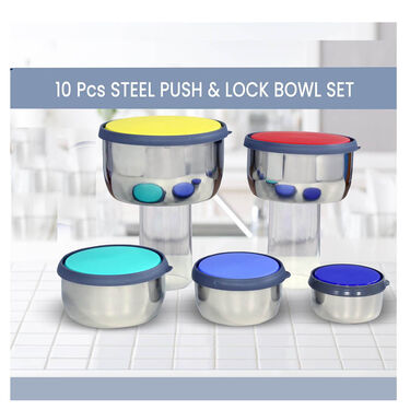 10 Pcs Steel Push & Lock Bowl Set (10PL1N)