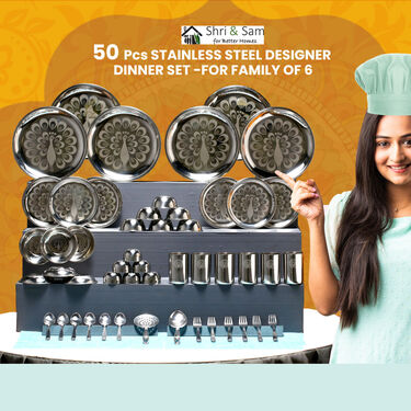 50 Pcs Stainless Steel Designer Dinner Set (50PDSN)