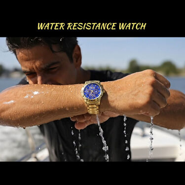 Golden Watch  + Chain + Designer Bracelet + Ring (MGWCBR16)