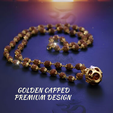 Golden Panchmukhi Rudrash Mala With OM Rudraksh Pendant (GPRMOP2)