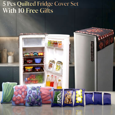 5 Pcs Quilted Fridge Cover Set With 10 Free Gifts (5FC8)