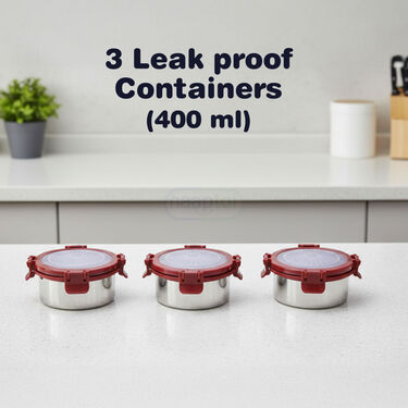 3 Leakproof Lunch Box + Salad Container With Colored Steel Bottle & Bag (3LBB1)