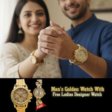 Mens Golden Watch With Free Ladies Designer Watch (MLGW17)