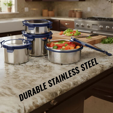 Pack of 4 Leakproof & Airtight Steel Container With Steel Lid (4SC1)