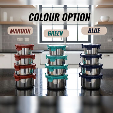 Pack of 4 Leakproof & Airtight Steel Container With Steel Lid (4SC1)