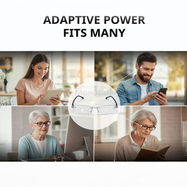 Rimless Adaptive Power Reading Glasses B1 G3 Free (4RG1)
