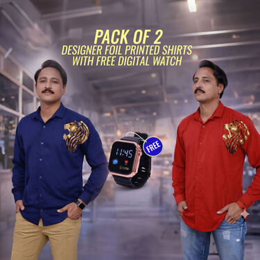 Pack of 2 Designer Foil Printed Shirts With Digital Watch Free (FPFS1)